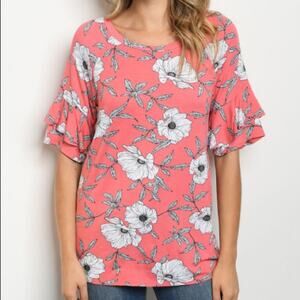 Floral Ruffle Top Sleeve Pink